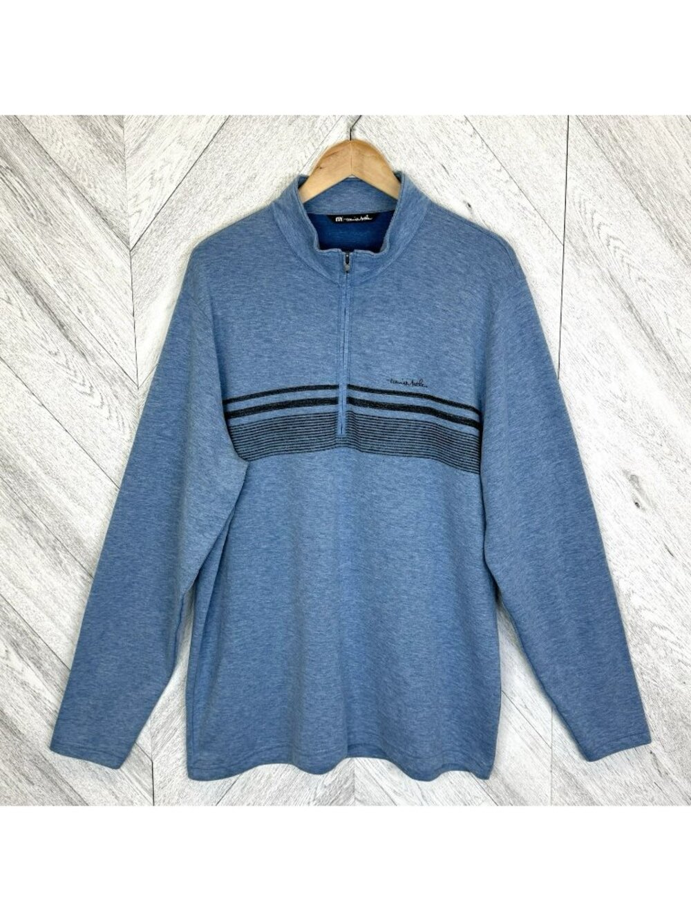 Travis Mathew 1/4 Zip Mock Neck Pullover Long Sleeve Top Blue Mens Size XL